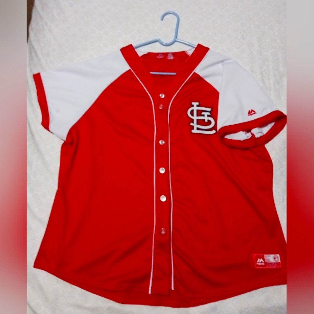 Majestic St Louis Cardinals MLB Red Button Down Baseball Jersey Men’s Size 1X